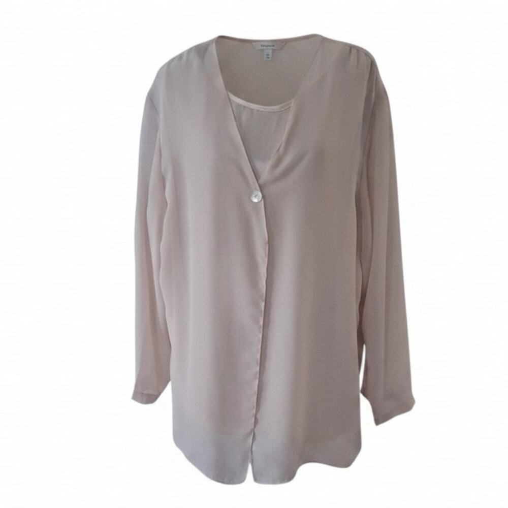 Anise Womens Cream 2 in 1 Blouse Scoop Neck Long Sleeve Lightweight Size 22